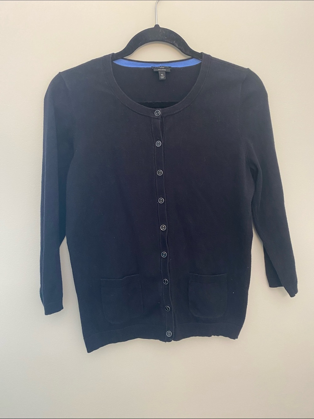 Talbots Black Crewneck Button-Front Cardigan Pima Cotton Blend
